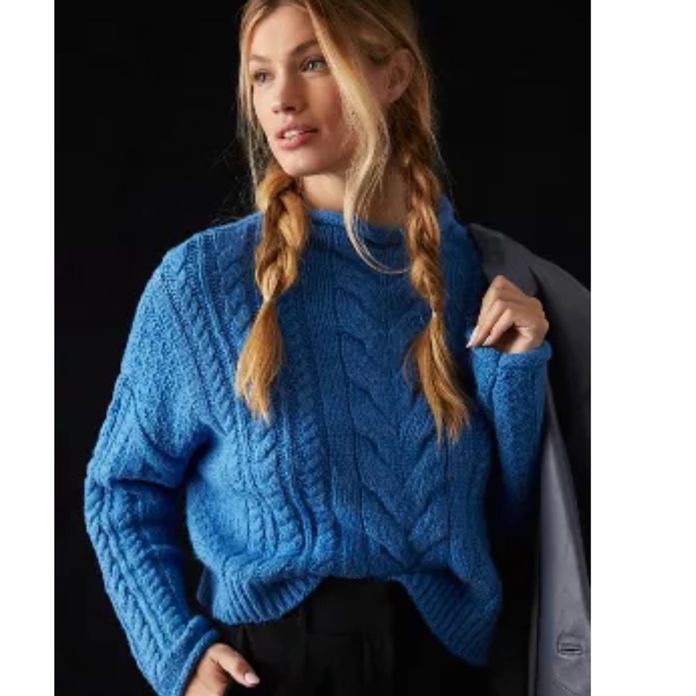 Pilcro Mock Neck Cable Knit Sweater